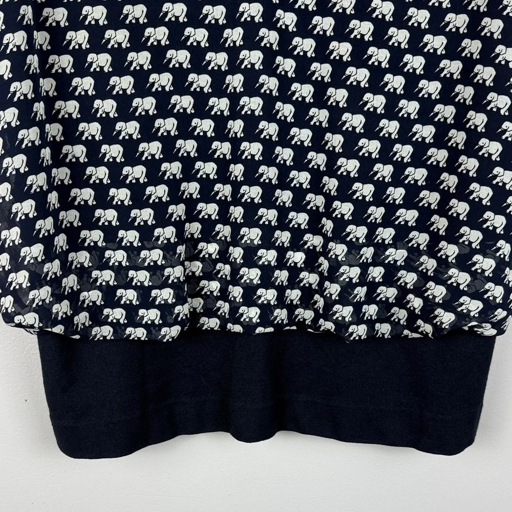 CAbi Parade Chic Blue White Elephant Print V-Neck Cap Sleeves Medium Blouse - Picture 7 of 12